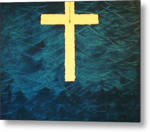 Cross Metal Print featuring the painting Blood Stained Cross by Barbara Hayes