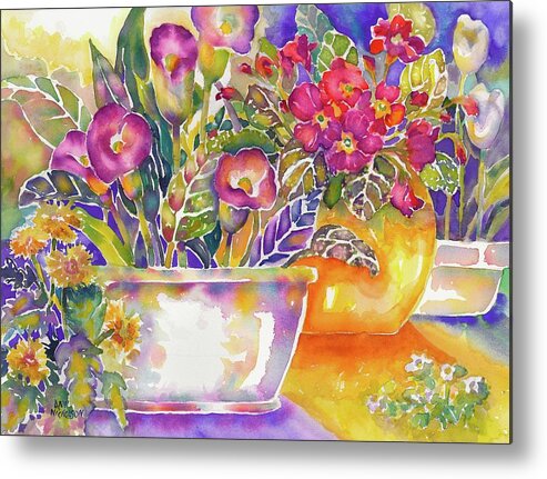 Bright Metal Print featuring the painting Dwarf Callas by Ann Nicholson