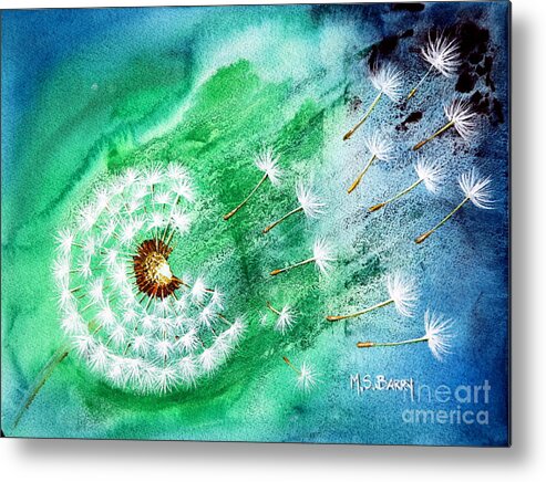 Dandelion Art Metal Print featuring the painting Blown Away by Maria Barry