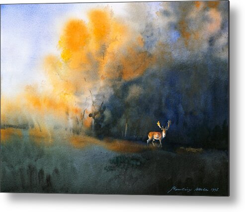 Deer Metal Print featuring the painting Blue and Orange by Attila Meszlenyi