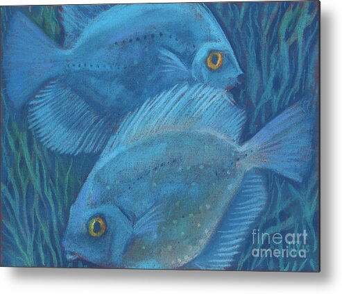 Underwater Metal Print featuring the painting Blue discuses by Julia Khoroshikh