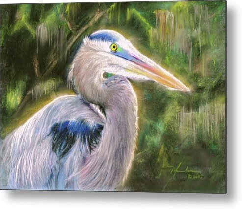 Blue Heron Metal Print featuring the pastel Blue Heron by Melissa Herrin