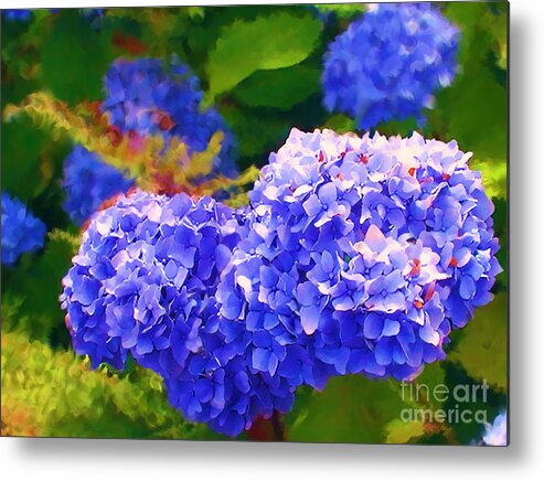 Blue Hydrangea Metal Print featuring the painting Blue Hydrangea by Two Hivelys