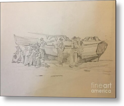 Boat Metal Print featuring the drawing Boat Crew by Thomas Janos