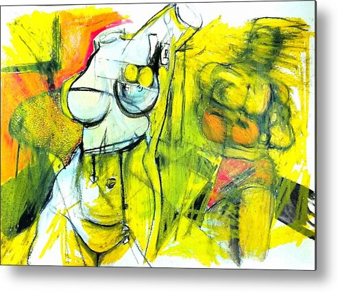 Yellow Metal Print featuring the drawing Body Language by Helen Syron