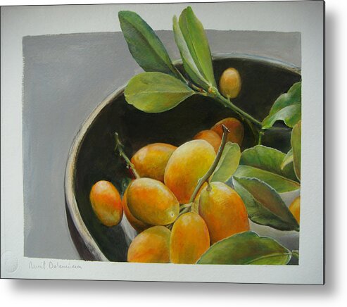 Floral Painting Metal Print featuring the painting Bol de Kumquats by Muriel Dolemieux