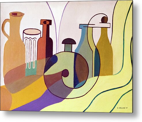 2d Metal Print featuring the painting Bottles And Glass - Cubism by Brian Wallace