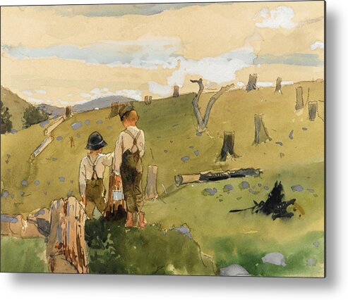 Winslow Homer Metal Print featuring the drawing Boys on a Hillside by Winslow Homer