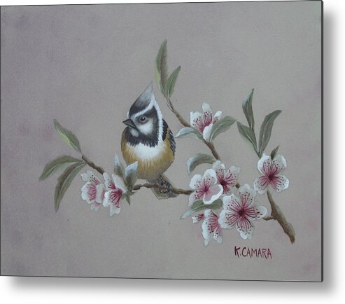 Landscape Metal Print featuring the painting Bridled Titmouse by Kathie Camara