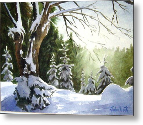 Landscape Metal Print featuring the painting Bright Winter Sun by John West