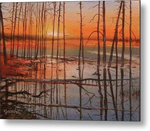  Firehole Lake Metal Print featuring the painting Burnt Reflections by Tom Shropshire
