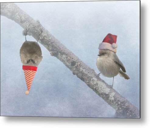 Birds Metal Print featuring the photograph Bushtit Holidays by Angie Vogel