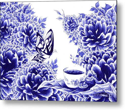 Butterfly Metal Print featuring the drawing Butterfly Teatime by Alice Chen