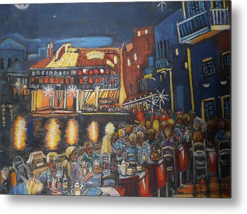 Cafe Scene Metal Print featuring the painting Cafe scene at night by Greta Gartner