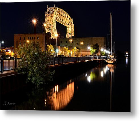 Cityscapes-night Photography-water-lift Bridge-duluth Mn-sailboats-lake Superior Metal Print featuring the photograph Calm on the Waterfront by Gregory Israelson