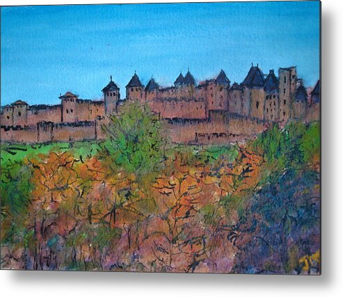 France Metal Print featuring the painting Carcassonne in Autumn by Jackie Sherwood
