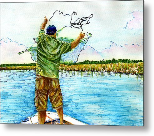 Shrimping Metal Print featuring the painting Catchin' Bait by Thomas Hamm