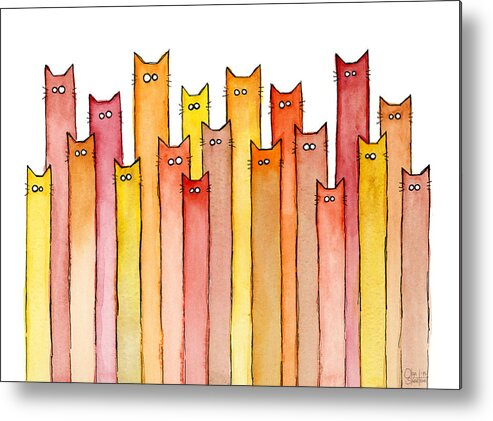 Watercolor Metal Print featuring the painting Cats Autumn Colors by Olga Shvartsur