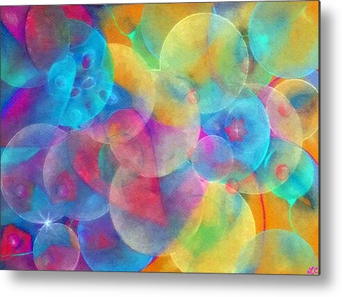 Colorful Circles Abstract Metal Print featuring the pastel Cellular Expansion-Colorful Circles by Laurie's Intuitive