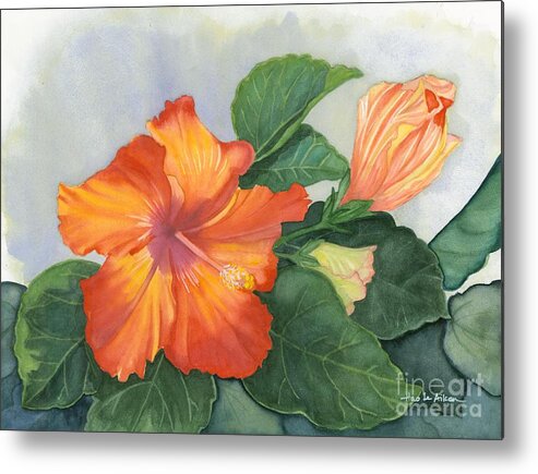 Hao Aiken Metal Print featuring the painting Cheerfully Yours - Hibiscus Watercolor by Hao Aiken