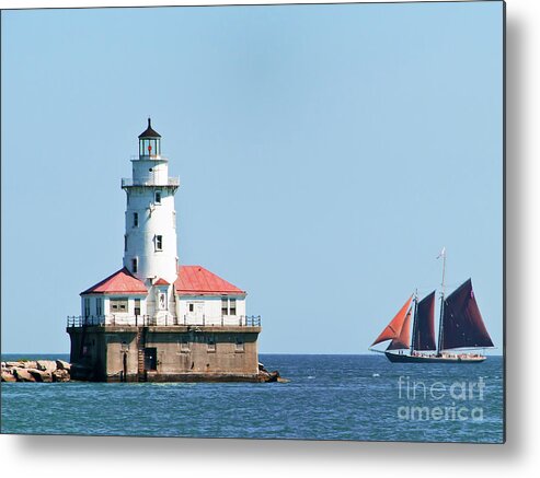 Boats Metal Print featuring the photograph Chicago Harbor Lighthouse and a Tall Ship by David Levin