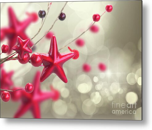 Christmas Metal Print featuring the photograph Christmas Stars and Berries by Anastasy Yarmolovich