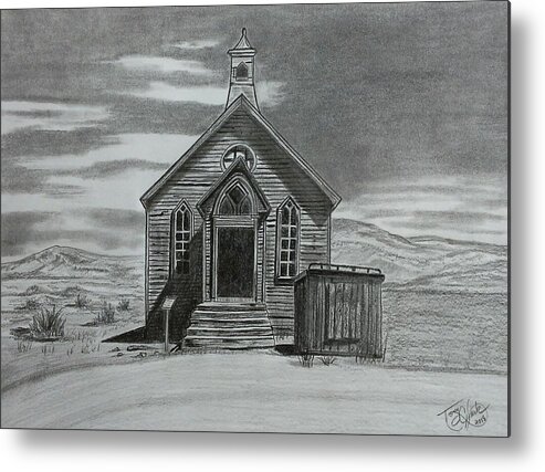Church Metal Print featuring the drawing Church at Bodie by Tony Clark