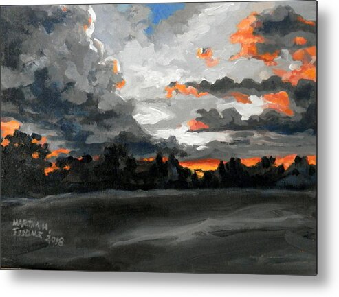 Clouds Dusk Sunset Usa Macon Georgia Landscape Metal Print featuring the painting Clouds at Dusk by Martha Tisdale