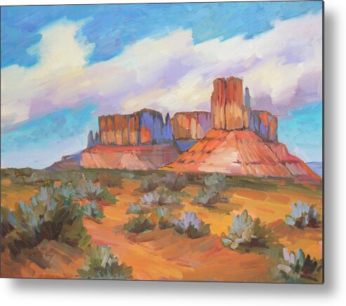 Monument Valley Metal Print featuring the painting Clouds Passing Monument Valley by Diane McClary