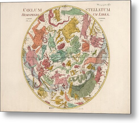 Celestial Chart Metal Print featuring the drawing Coelum Stellatum 2 - Map of the Sky - The Heavens - Constellations - Celestial Chart - Astronomy by Studio Grafiikka