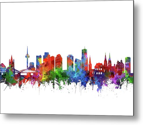 Cologne Metal Print featuring the digital art Cologne City Skyline Watercolor 2 by Bekim M