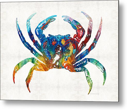 Crab Metal Print featuring the painting Colorful Crab Art by Sharon Cummings by Sharon Cummings