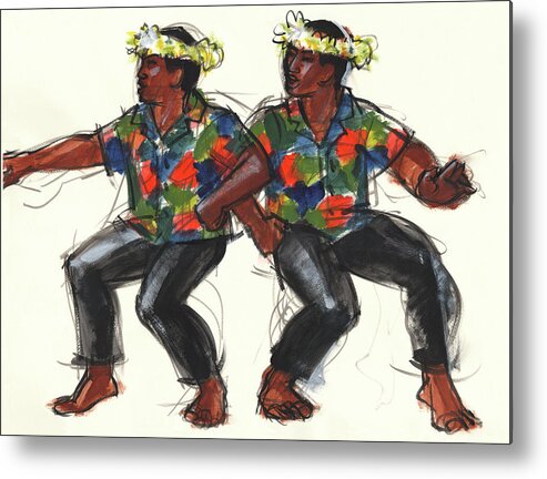 Dance Metal Print featuring the painting Cook Islands Ute Dancers by Judith Kunzle