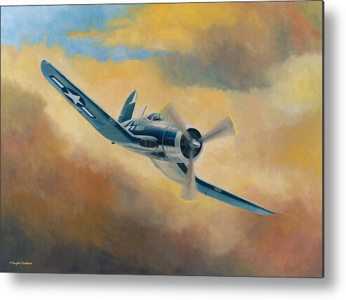 Airplane Metal Print featuring the painting Corsair On the Prowl by Douglas Castleman