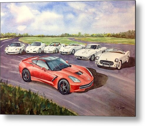 Corvette Metal Print featuring the painting Corvettes by Joseph Burger