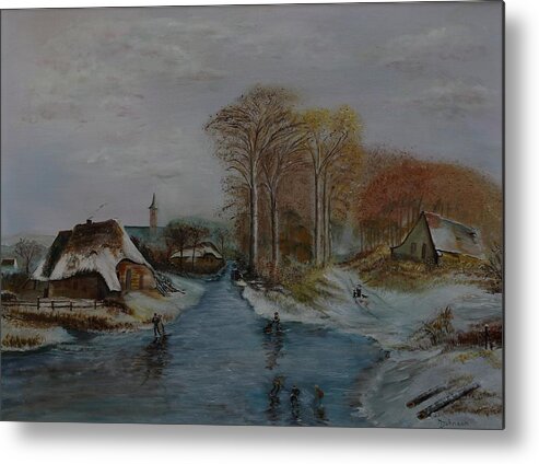 Thatched Roof Cottage Metal Print featuring the painting Cottage Country - LMJ by Ruth Kamenev