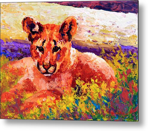 Mountain Lion Metal Print featuring the painting Cougar Cub by Marion Rose