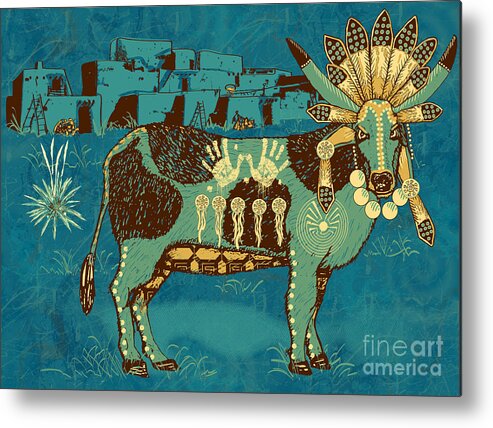 Native Metal Print featuring the digital art Cowchina by Laura Brightwood
