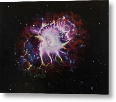 Oil Painting Metal Print featuring the painting Crab Nebula by Neslihan Ergul Colley
