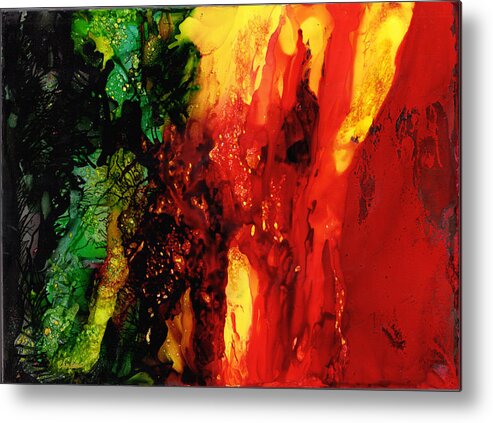 Abstract Metal Print featuring the painting Curtain of Fire by Charlene Fuhrman-Schulz