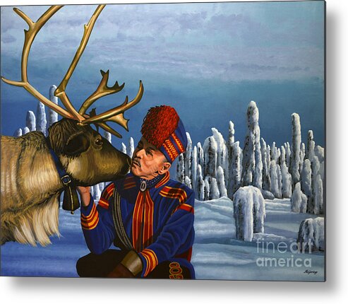 Finland Metal Print featuring the painting Deer Friends Of Finland by Paul Meijering