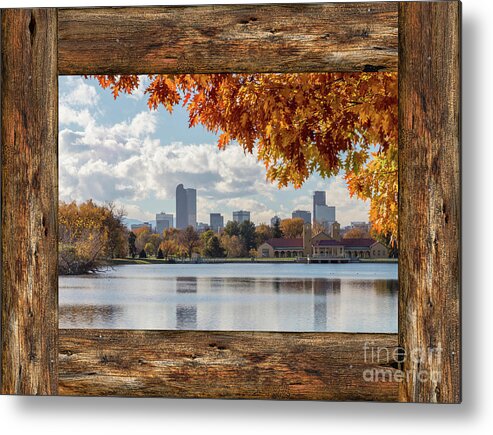Windows Metal Print featuring the photograph Denver City Skyline Barn Window View by James BO Insogna
