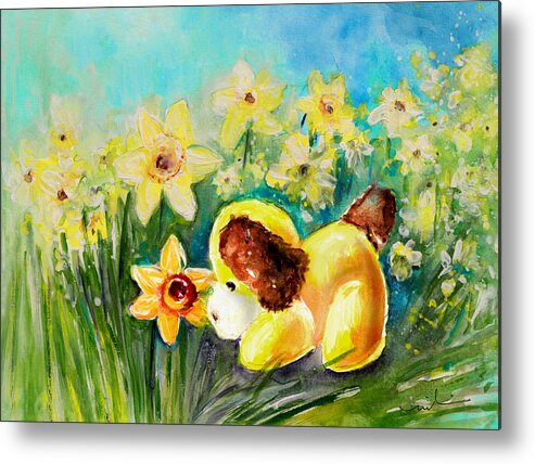Animals Metal Print featuring the painting Doggy Daffodil by Miki De Goodaboom