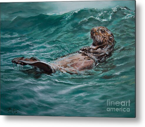 Otter Metal Print featuring the painting Drifter by Lachri
