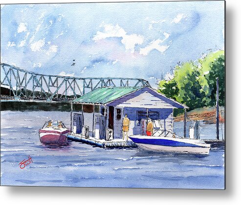 Boat Metal Print featuring the painting Duncan Bridge Marina by Scott Brown