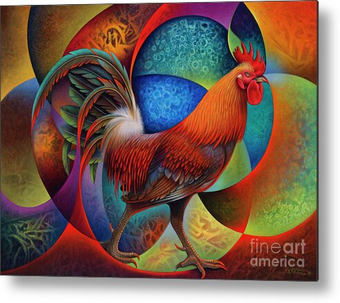 Rooster Metal Print featuring the painting Dynamic Rooster - 3D by Ricardo Chavez-Mendez