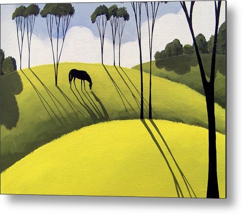 Art Metal Print featuring the painting Ending Of The Day - horse country landscape by Debbie Criswell