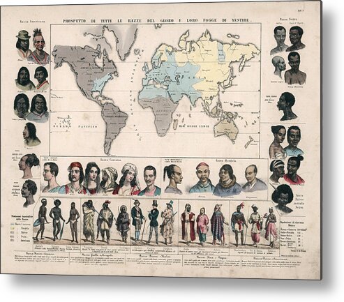 Ethnographic Map Metal Print featuring the drawing Ethnographic Map - Races of Man - Anthropology - Historic Chart - Ethnic Races - Old Maps by Studio Grafiikka
