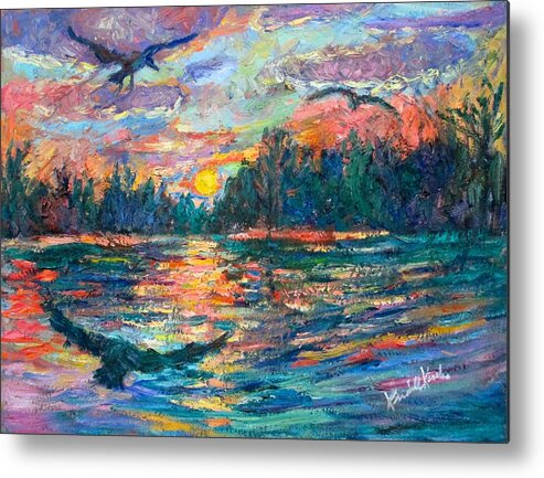 Landscape Metal Print featuring the painting Evening Flight by Kendall Kessler