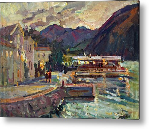 Plein Air Metal Print featuring the painting Evening in Prcanj by Juliya Zhukova